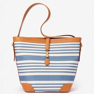 Crawford Handbag in Stripe - Color Sea Blue/Vachetta